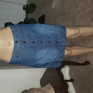 Arkitect 38 Button down blue jean skirt tan stitching